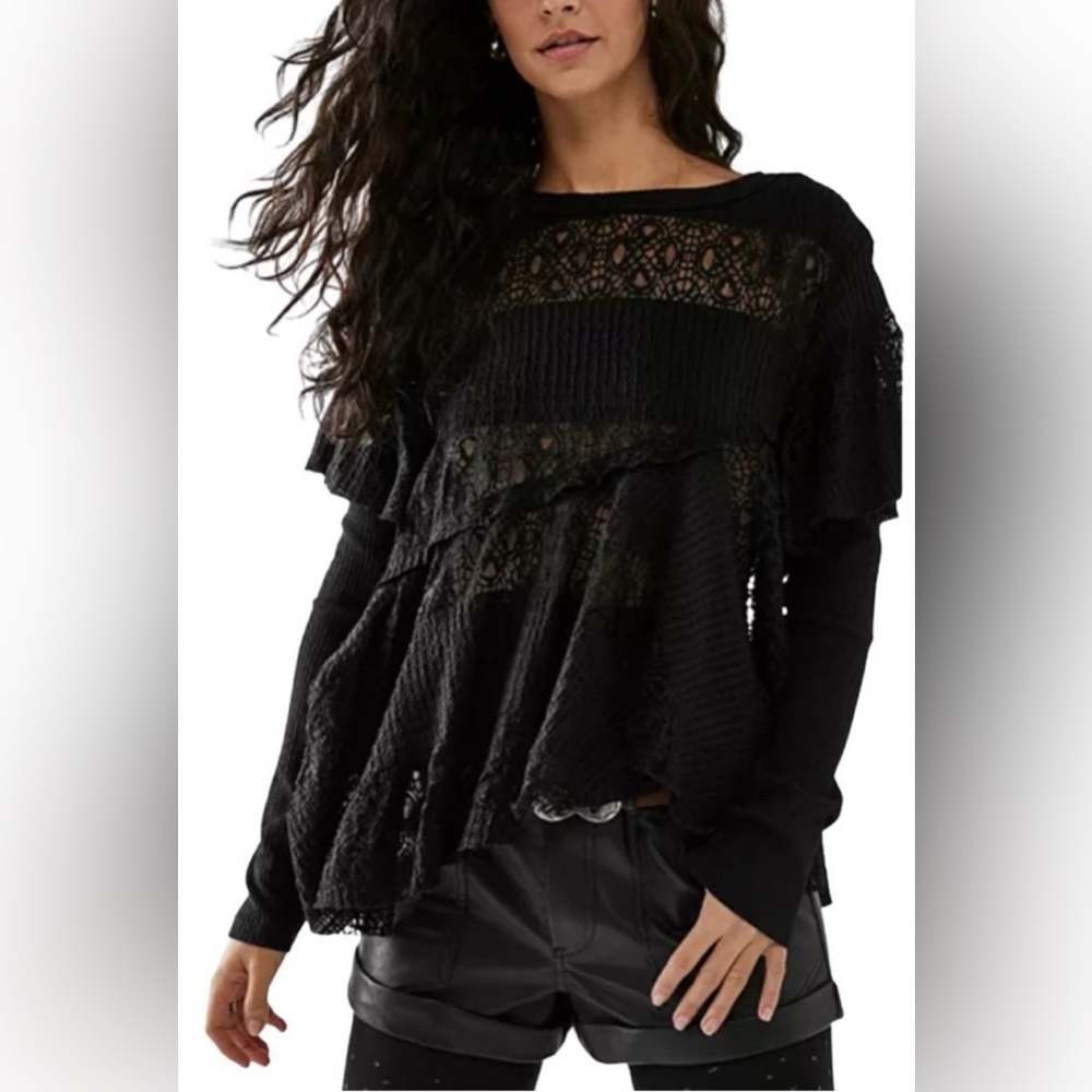 Free People Beautiful black lace flowy top